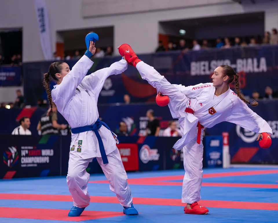 Kumite: a kick in the women's division at the World Championships