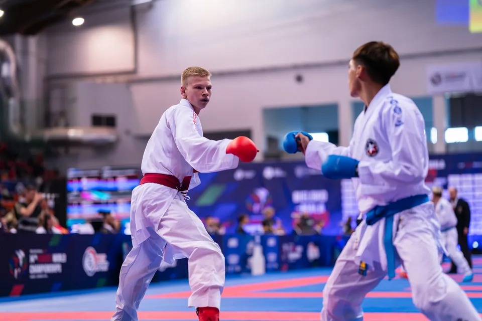 Kumite: athletes face off before the bout