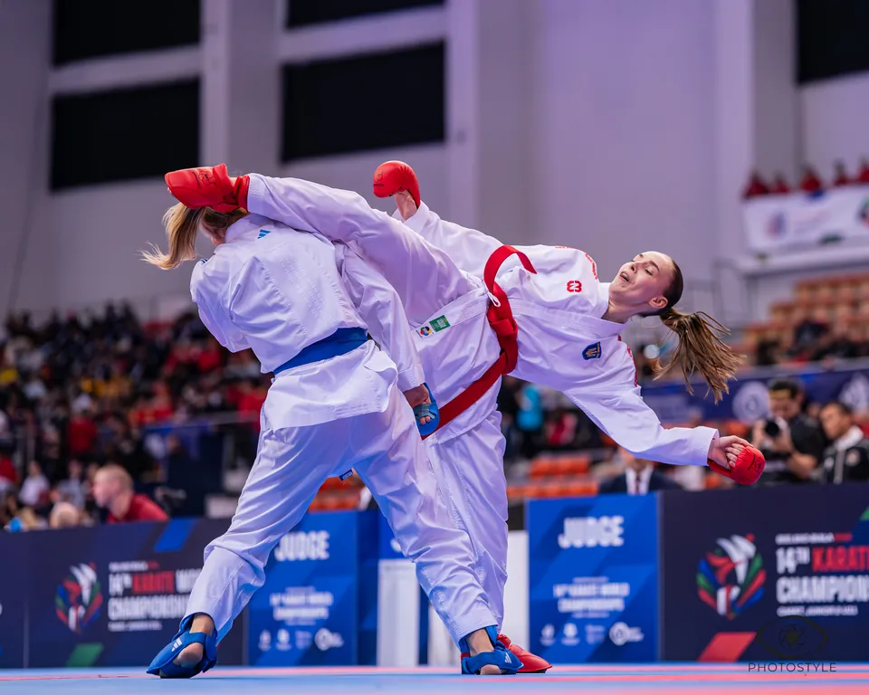 Kumite: a kick at the World Championships in Bielsko-Biała